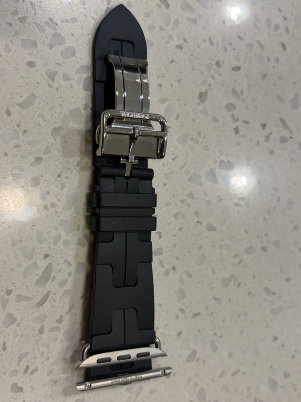 New! Hermes apple band Black Silicone Watch Strap with Silver Buckle